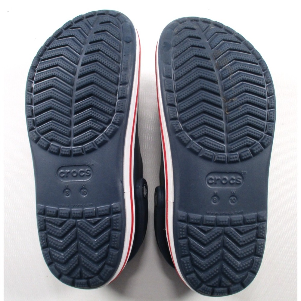 Crocs Crocband Clogs Navy Blue Red White Stripe Mens 8 Womens 10 Slip On Slides - Picture 9 of 10